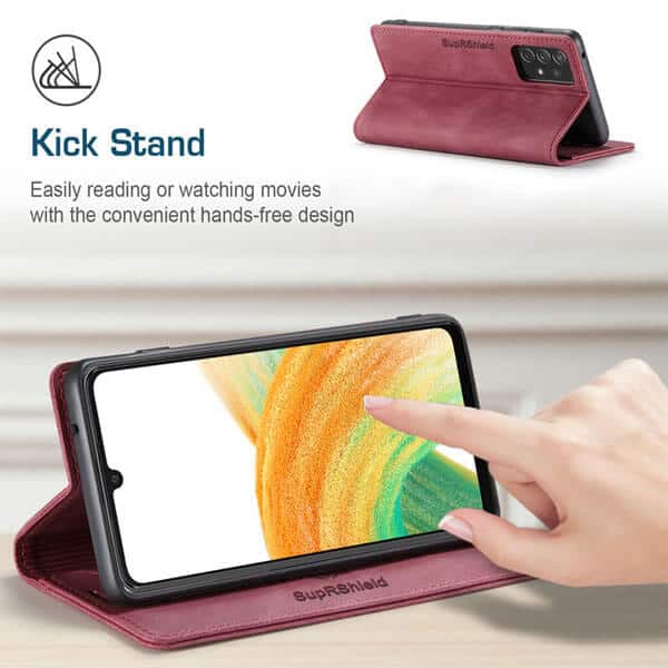 For Samsung Galaxy A33 5G Case RFID Blocking Retro Flip Premium Leather Card Holder Wallet Cover - (Red) For Samsung Galaxy A33 5G Case RFID Blocking Retro Flip Premium Leather Card Holder Wallet Cover - (Red)